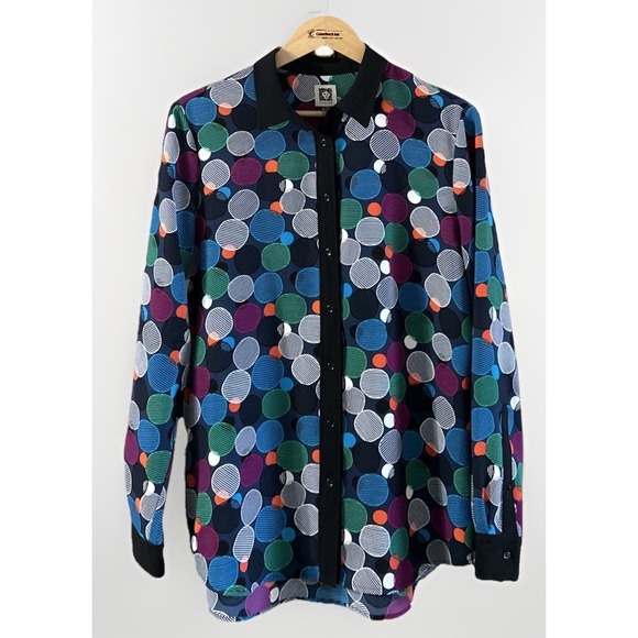 Anne Klein Tops - ANNE KLEIN Long Sleeve Printed Chiffon Blouse Circles Sz 14 EUC Gorgeous‎